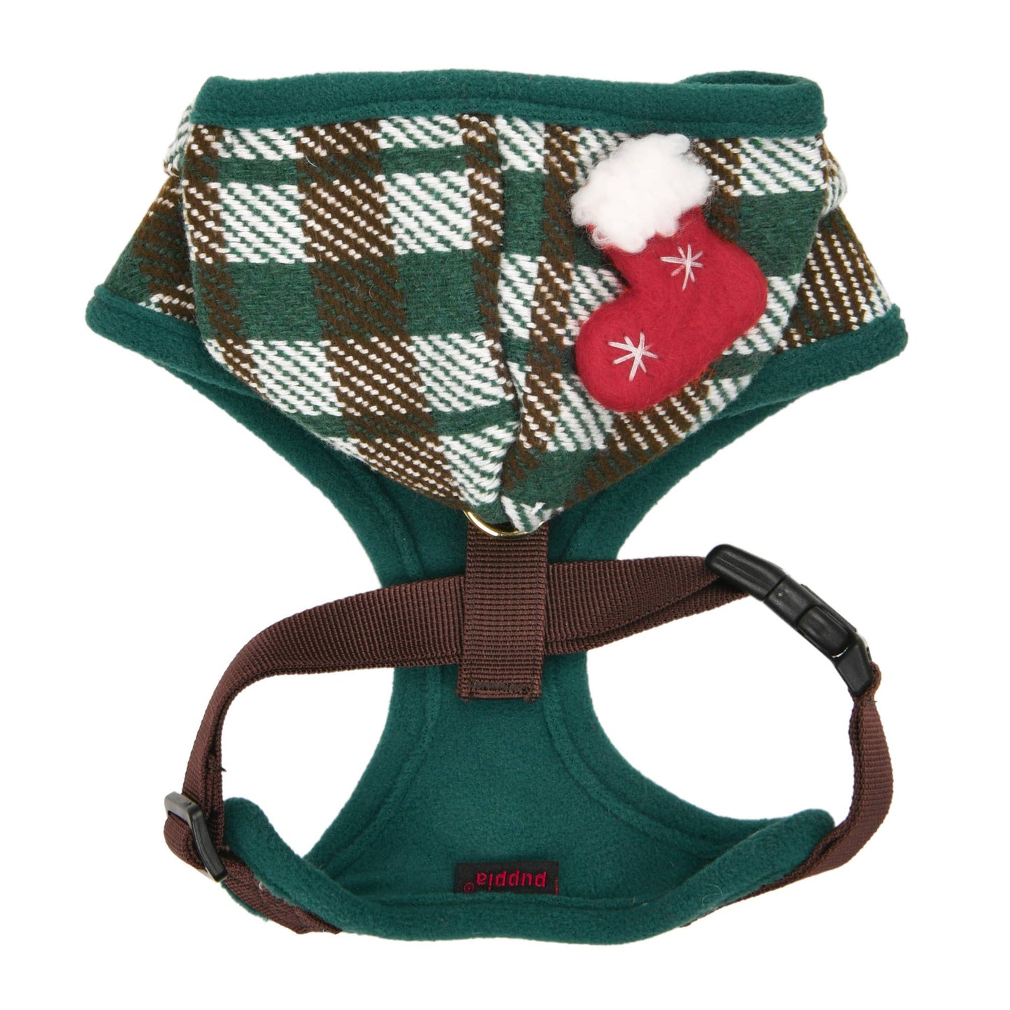 FESTIVE PLAID DOG HARNESS (OVER-THE-HEAD, ADJUSTABLE, FLEECE)