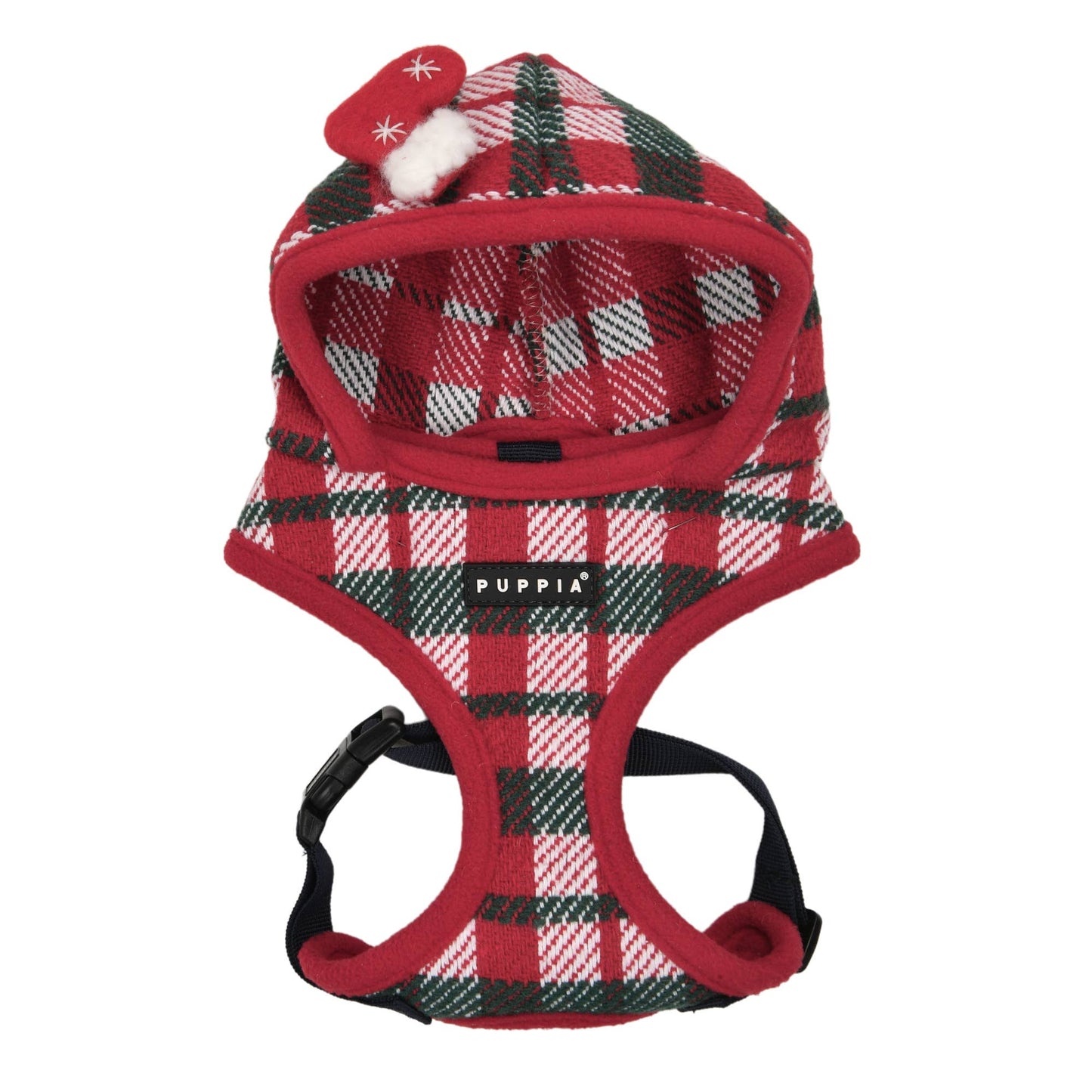 FESTIVE PLAID DOG HARNESS (OVER-THE-HEAD, ADJUSTABLE, FLEECE)