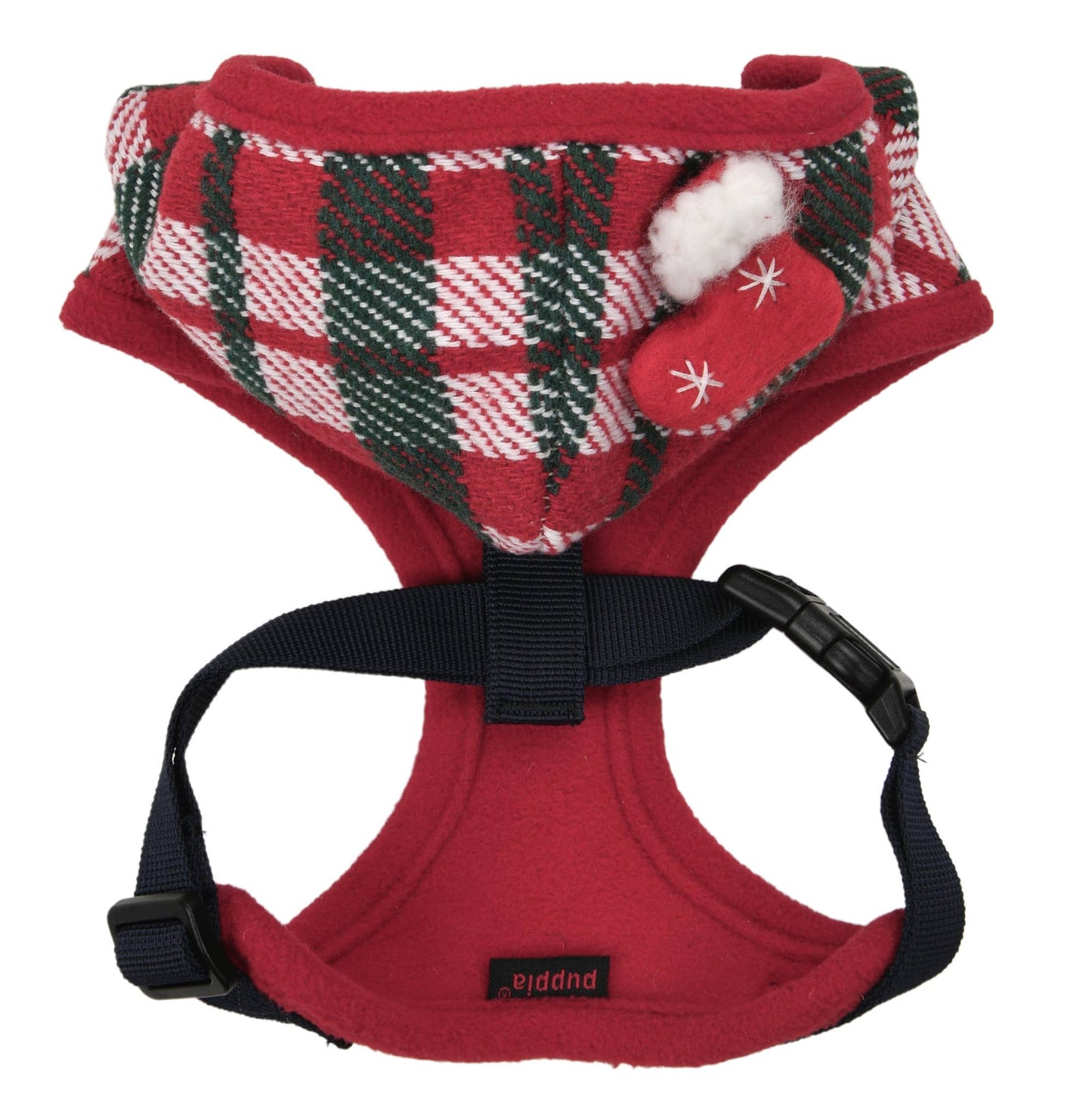 FESTIVE PLAID DOG HARNESS (OVER-THE-HEAD, ADJUSTABLE, FLEECE)