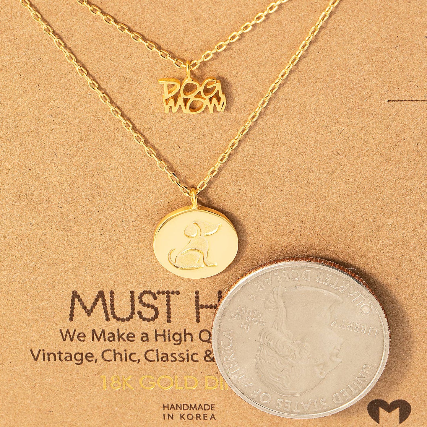 Necklace: Layered Dog Mom Coin Pendant