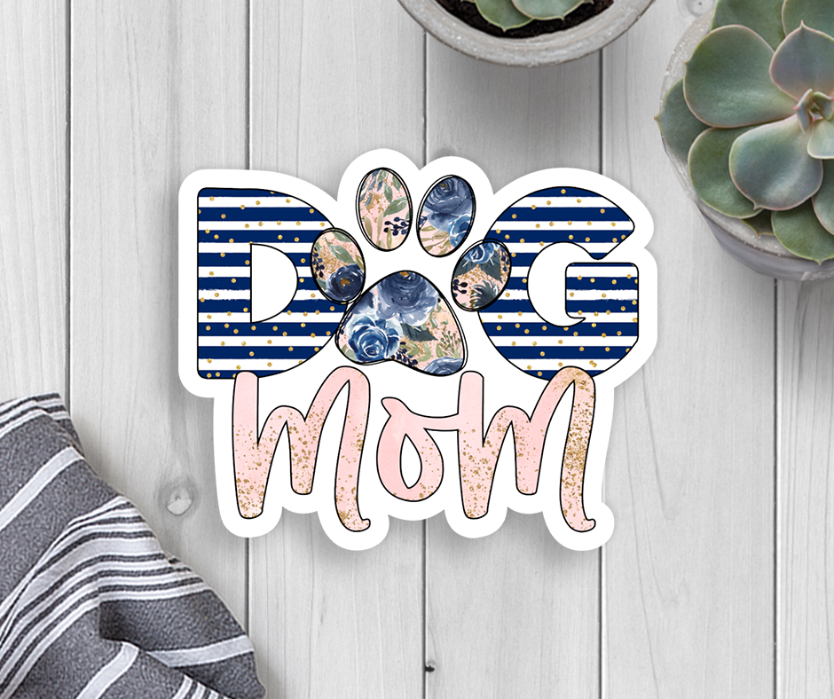 Vinyl Sticker - Dog Mom - Pink and Blue