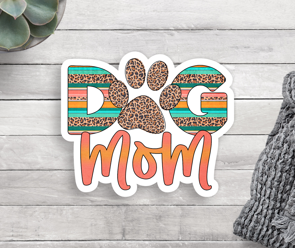 Vinyl Sticker - Dog Mom - Teal and Orange