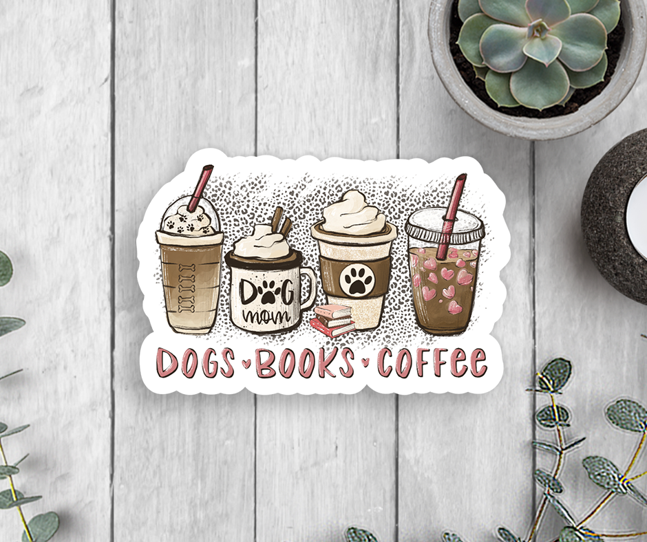 Vinyl Sticker - Dogs Books Coffee