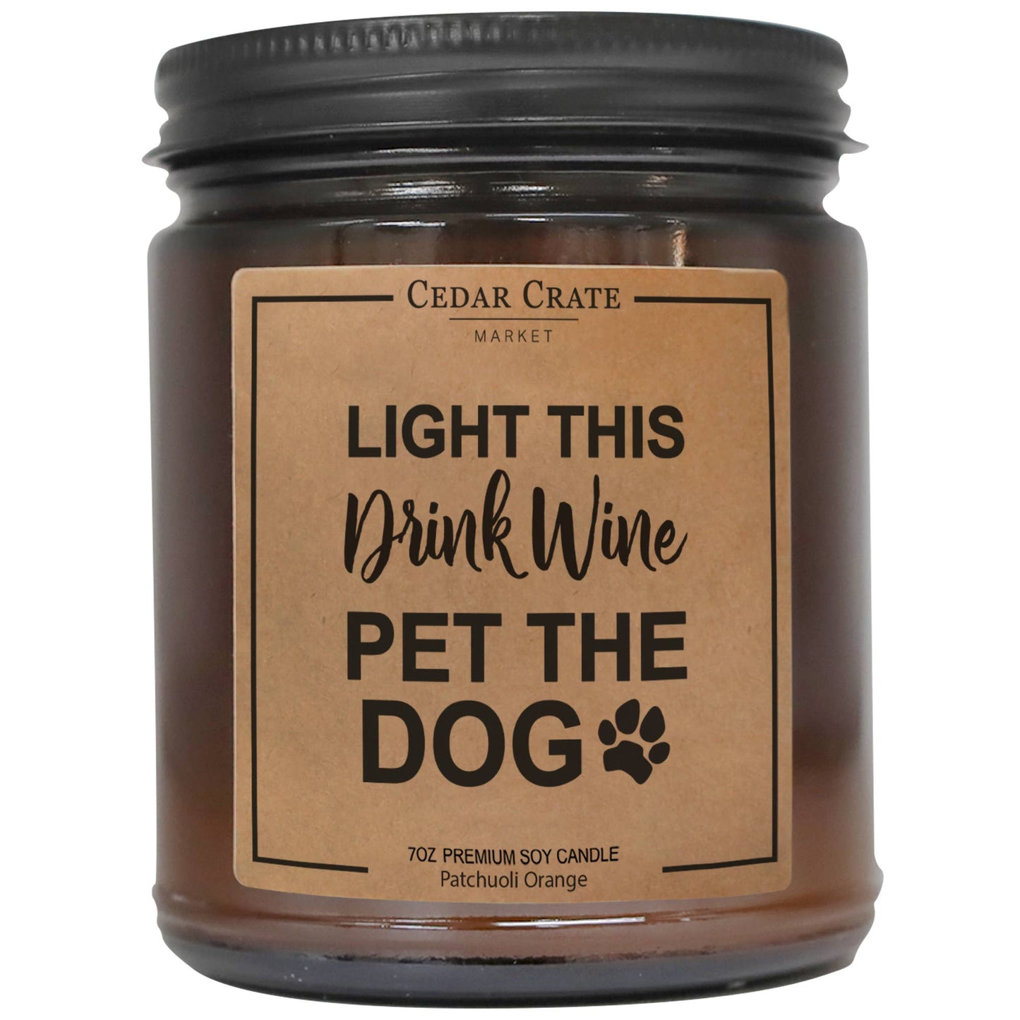 Candle - Light This Drink Wine Pet The Dog Amber